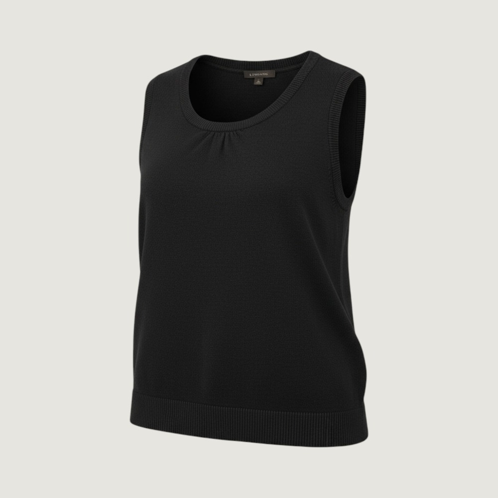 Lands End Knit Shell Top L 14-16 Black Scoop Neck Minimalist Classic Core